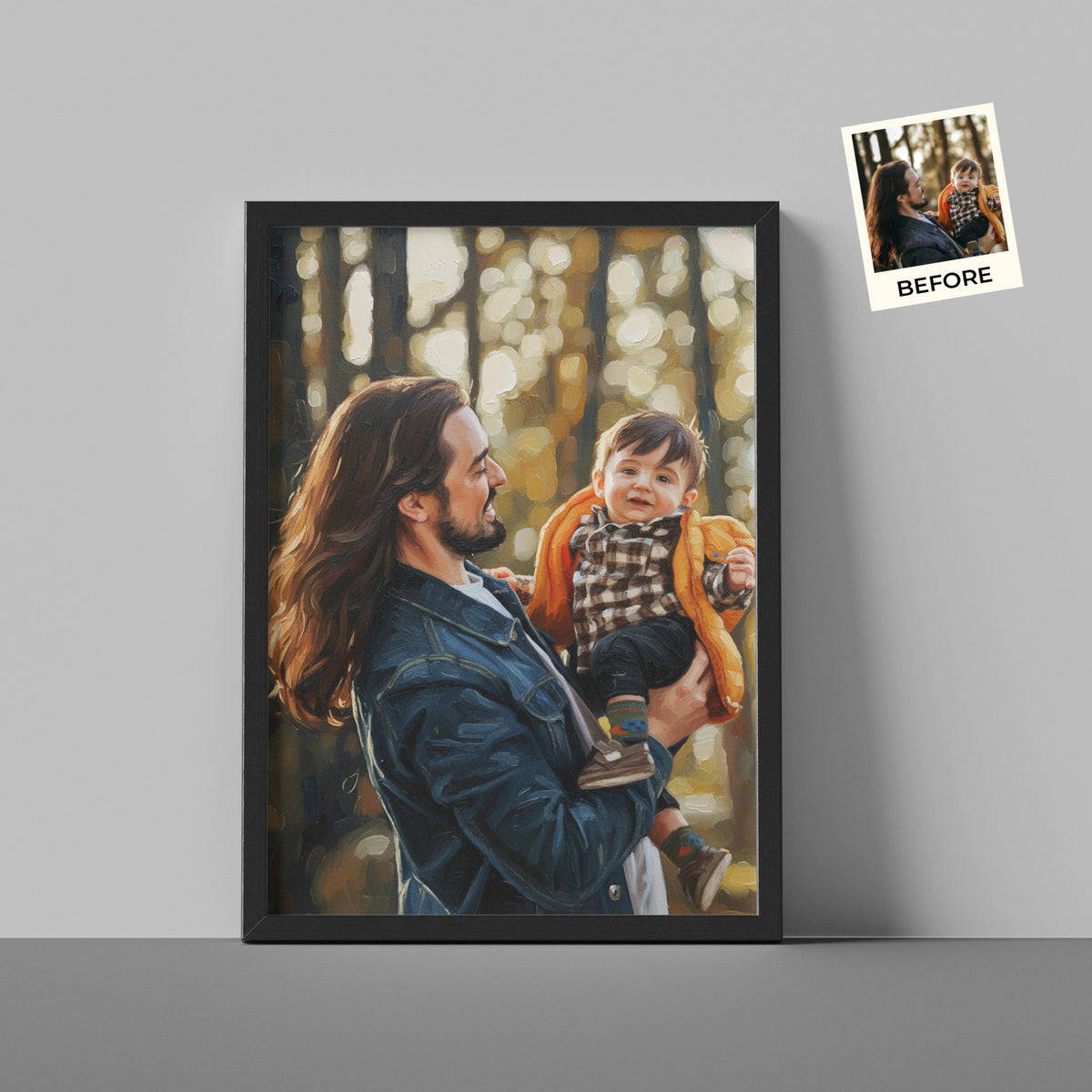Custom Father And Child Portrait Oil Painting Canvas