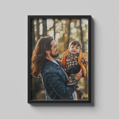 Custom Father And Child Portrait Oil Painting Canvas