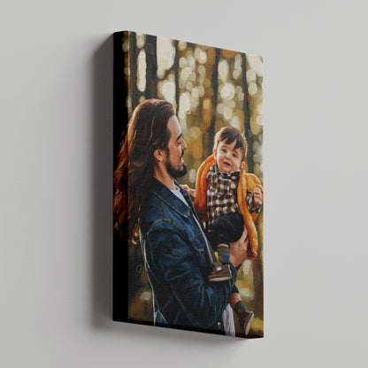 Custom Father And Child Portrait Oil Painting Canvas