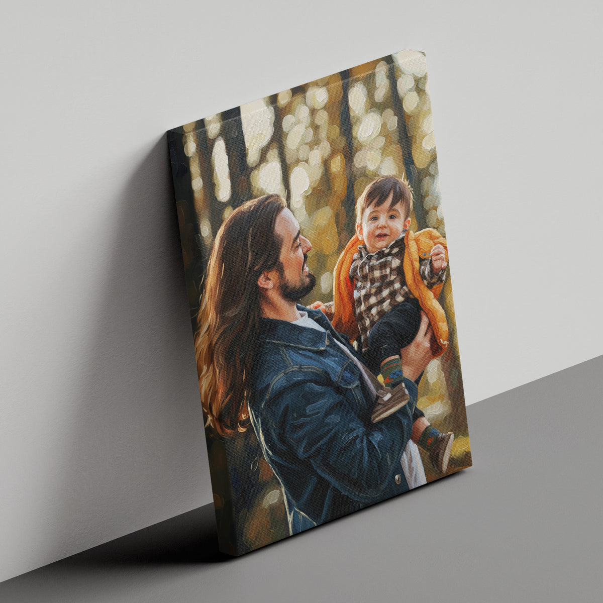 Custom Father And Child Portrait Oil Painting Canvas