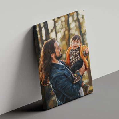 Custom Father And Child Portrait Oil Painting Canvas