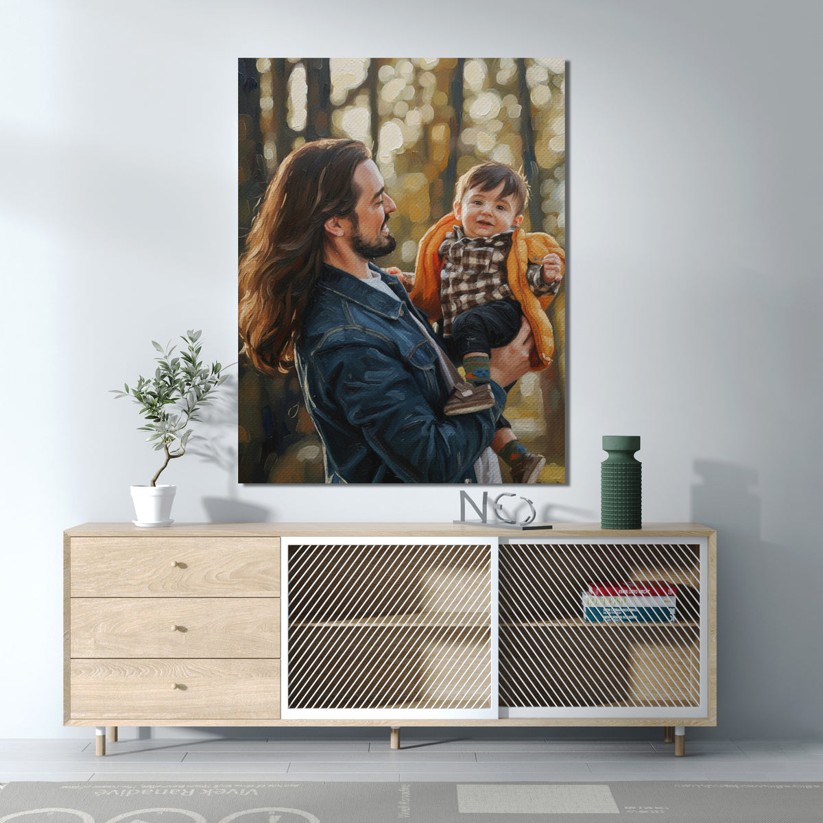 Custom Father And Child Portrait Oil Painting Canvas