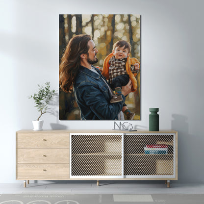 Custom Father And Child Portrait Oil Painting Canvas