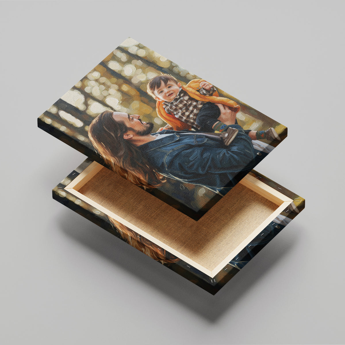Custom Father And Child Portrait Oil Painting Canvas