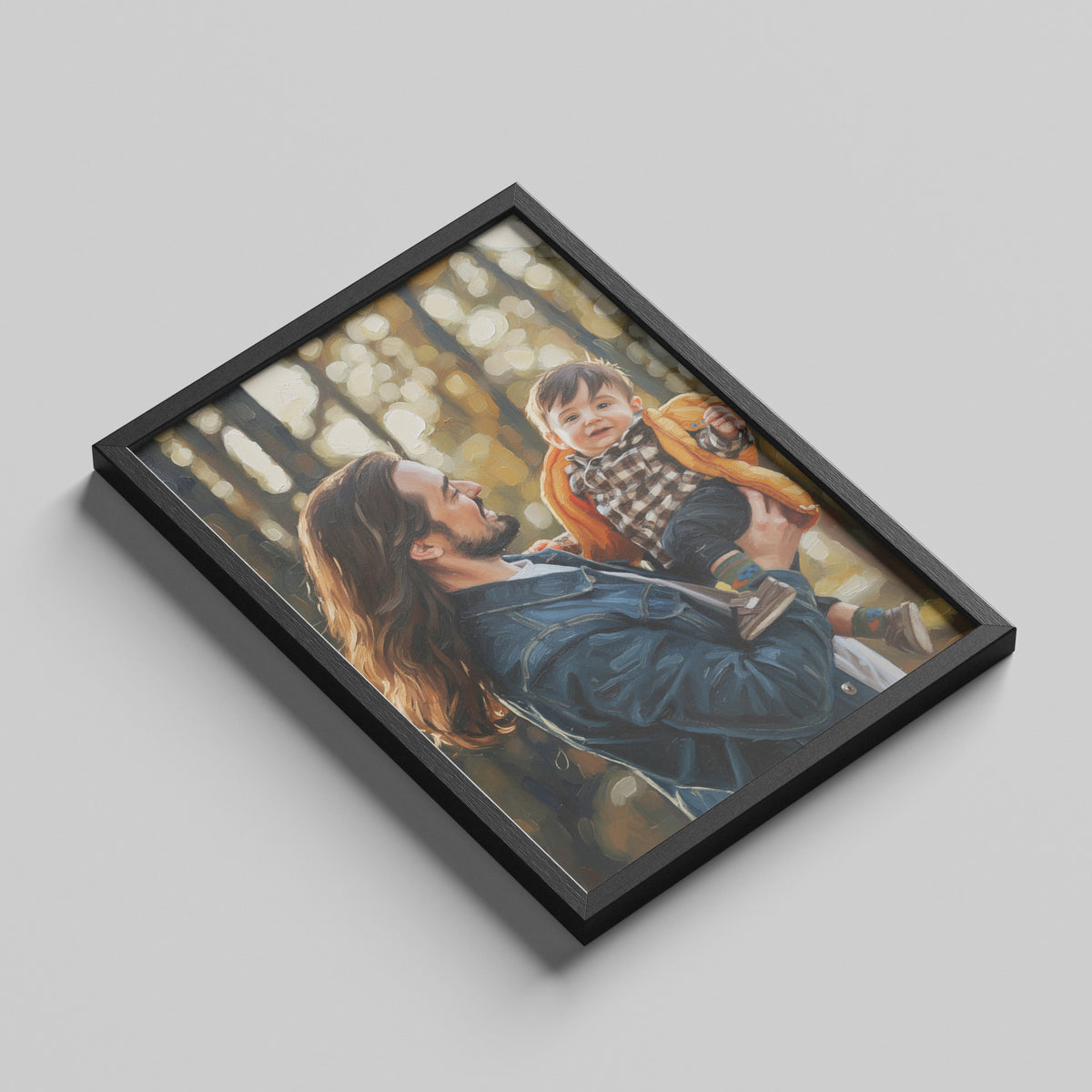 Custom Father And Child Portrait Oil Painting Canvas