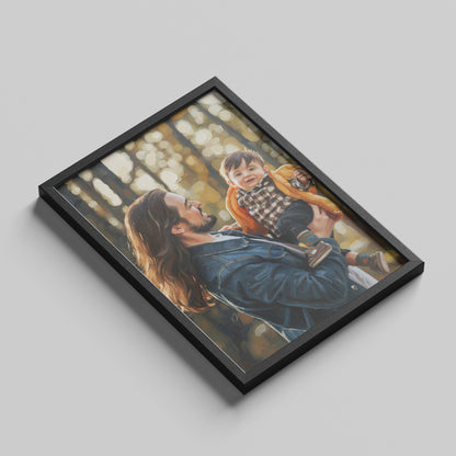 Custom Father And Child Portrait Oil Painting Canvas