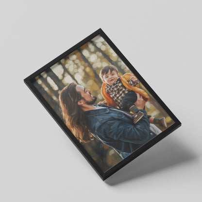 Custom Father And Child Portrait Oil Painting Canvas