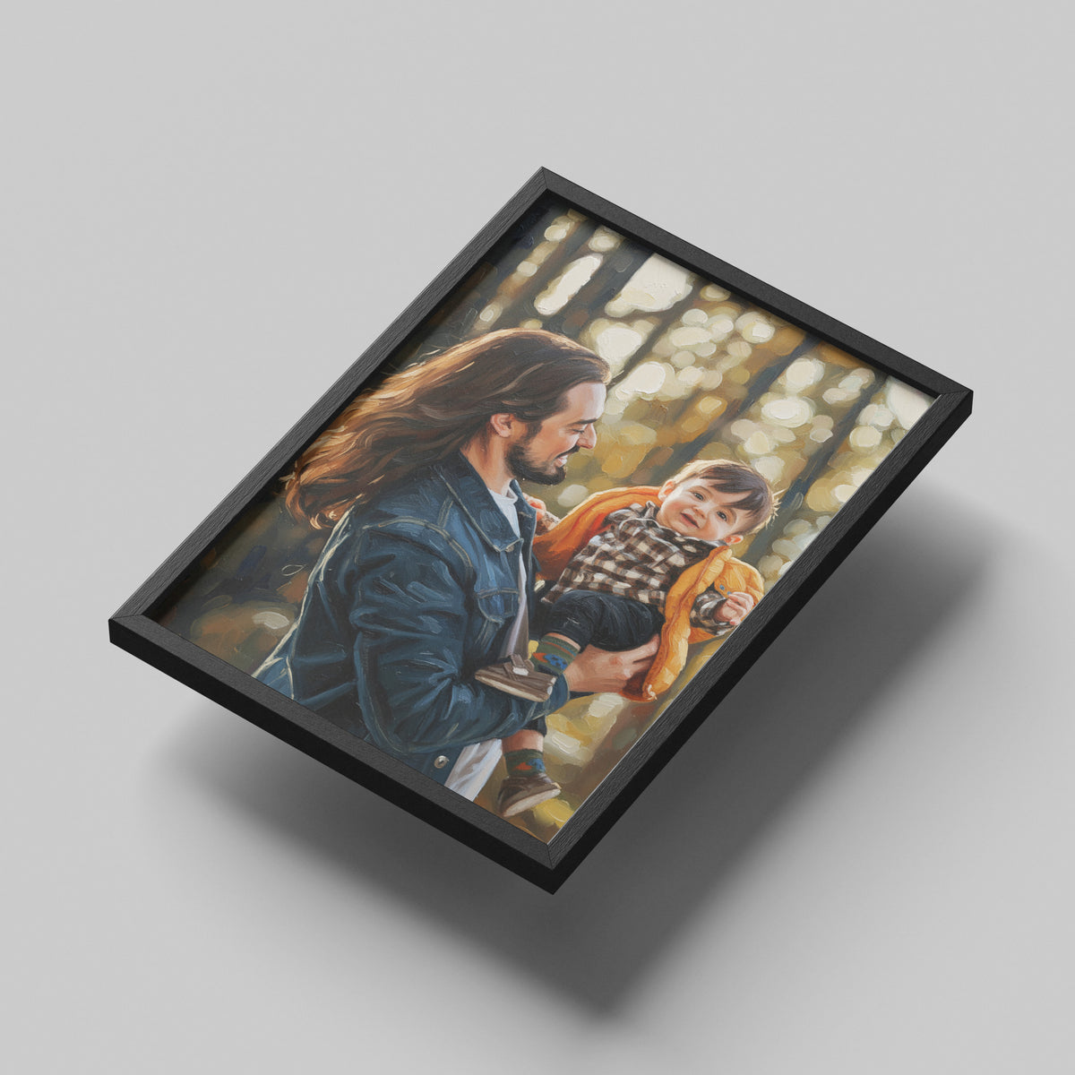 Custom Father And Child Portrait Oil Painting Canvas
