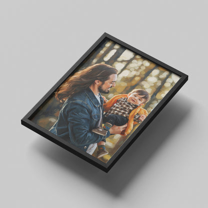 Custom Father And Child Portrait Oil Painting Canvas