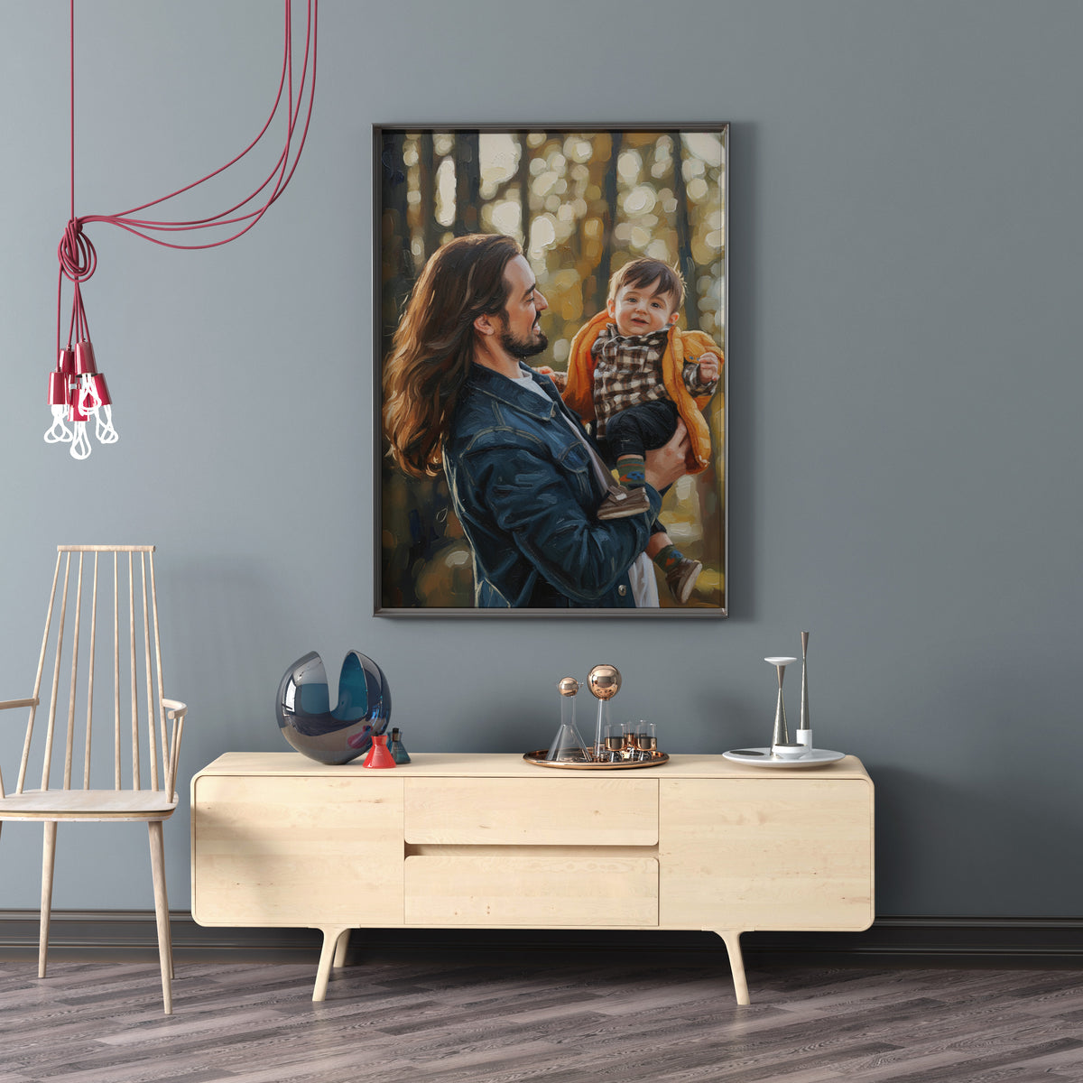 Custom Father And Child Portrait Oil Painting Canvas