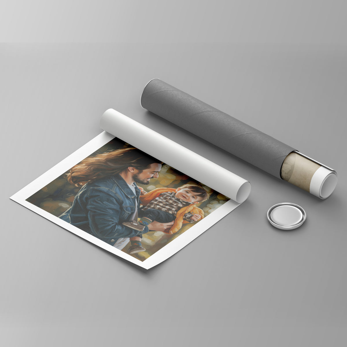 Custom Father And Child Portrait Oil Painting Canvas