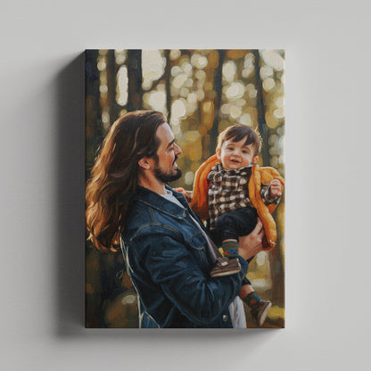 Custom Father And Child Portrait Oil Painting Canvas