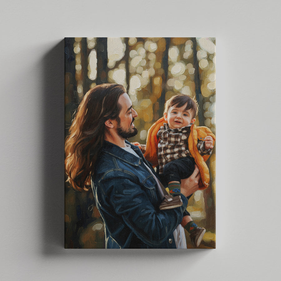 Custom Father And Child Portrait Oil Painting Canvas