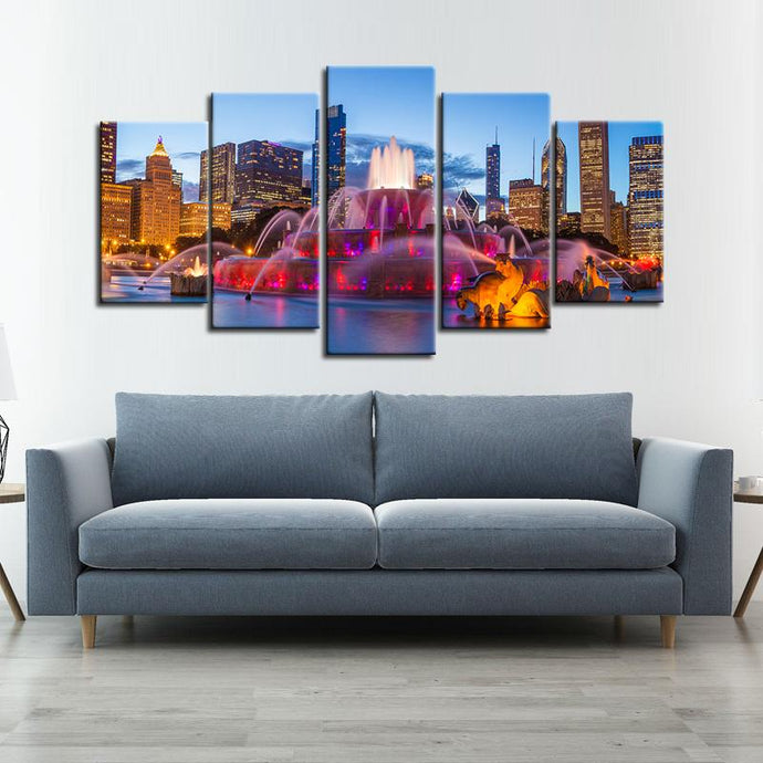 Chicago Buckingham Fountain 5 Pieces Painting Canvas