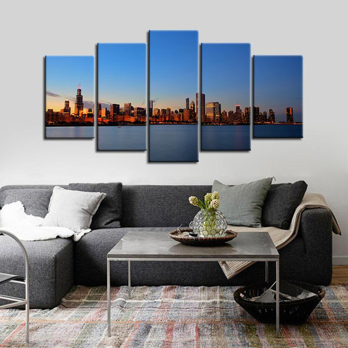 Chicago Skyline 5 Pieces Painting Canvas-2
