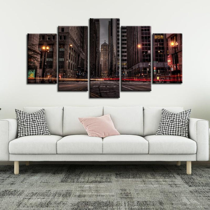 Chicago Street 5 Pieces Painting Canvas