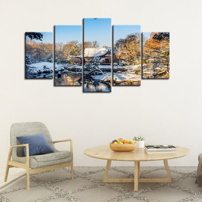 Philadelphia Shofuso Japanese House and Garden Snow 5 Pieces Wall Painting Canvas