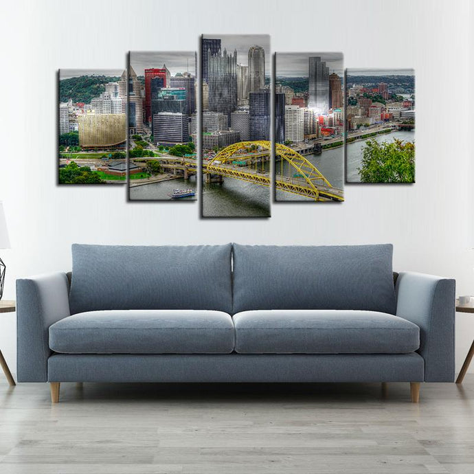 Pittsburgh City Downtown 5 Pieces Wall Painting Canvas
