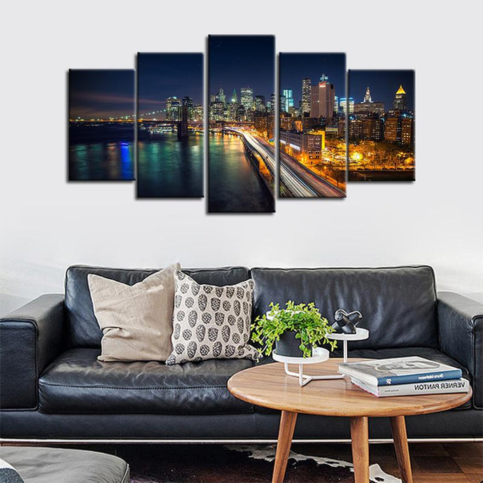 Pittsburgh City Nightlights 5 Pieces Wall Painting Canvas