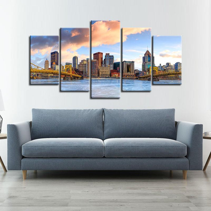 Pittsburgh Downtown Skyline 5 Pieces Wall Painting Canvas