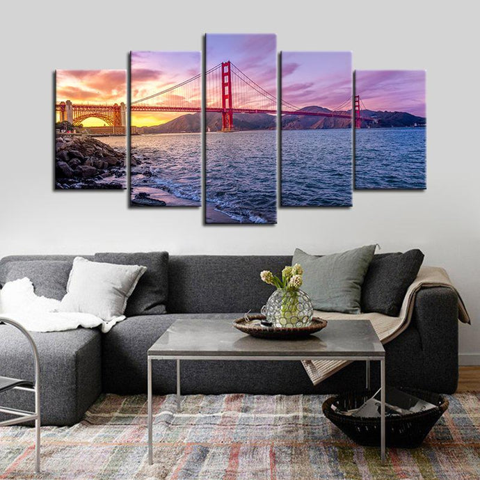 San Francisco Golden Gate Bridge 5 Pieces Wall Painting Canvas