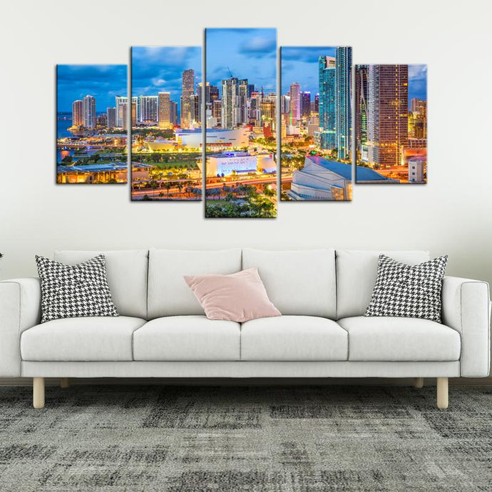 Miami Downtown 5 Pieces Painting Canvas