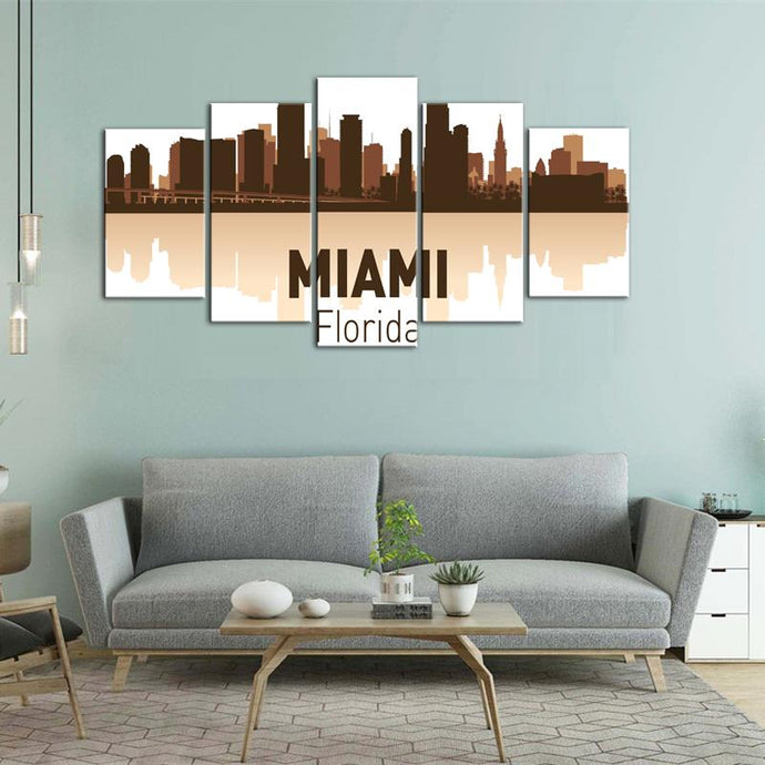 Miami Skyline 5 Pieces Painting Canvas-5