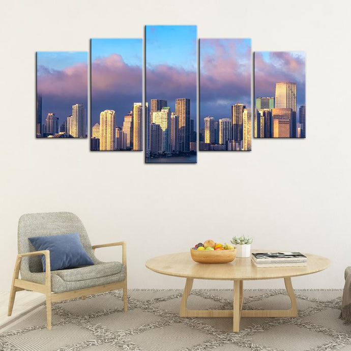 Miami Skyline Retro 5 Pieces Painting Canvas