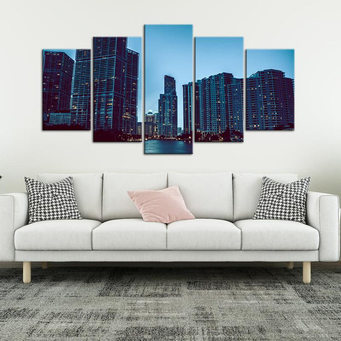 Miami Skyscrapers 5 Pieces Painting Canvas